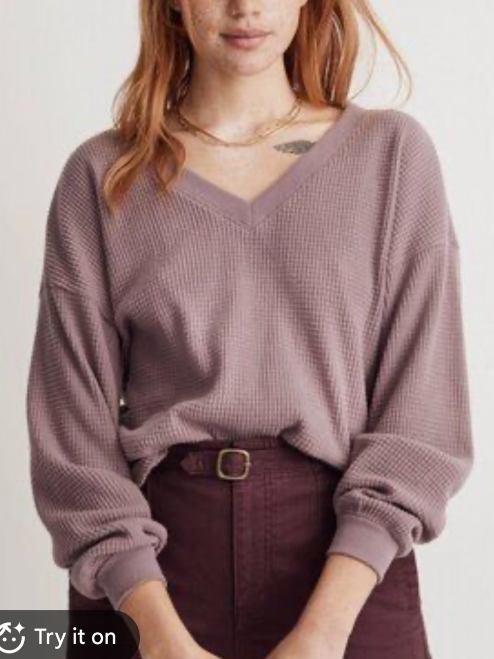 Madewell Mauve V-Neck Waffle Knit Sweater